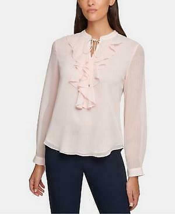 Tommy Hilfiger Ruffled Split-Neck Blouse, Size Medium