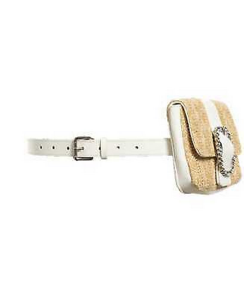 INC International Concepts Straw Belt Bag, Medium/White & Navy