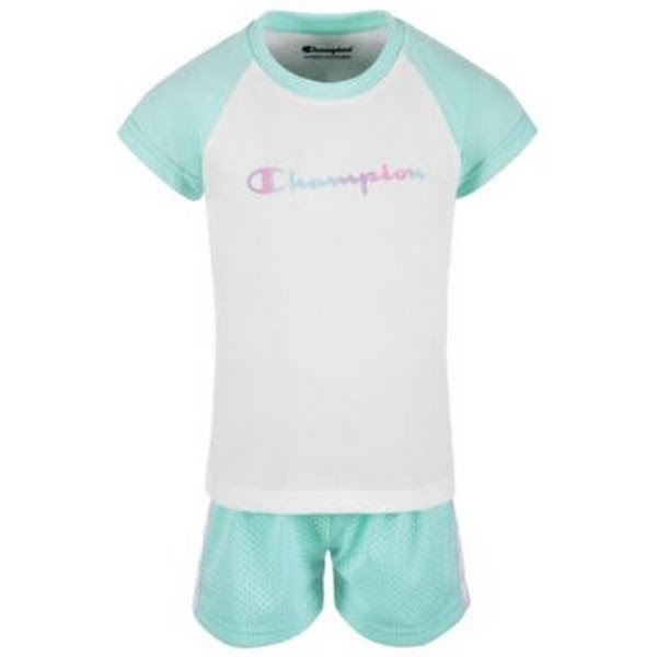 Champion Girls 2PC Mint Green Raglan Shirt Mesh Shorts Set Outfit, 3T