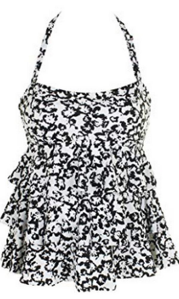 Island Escape Black White Cape May Tiered Bandeau Tankini Top,Size 8