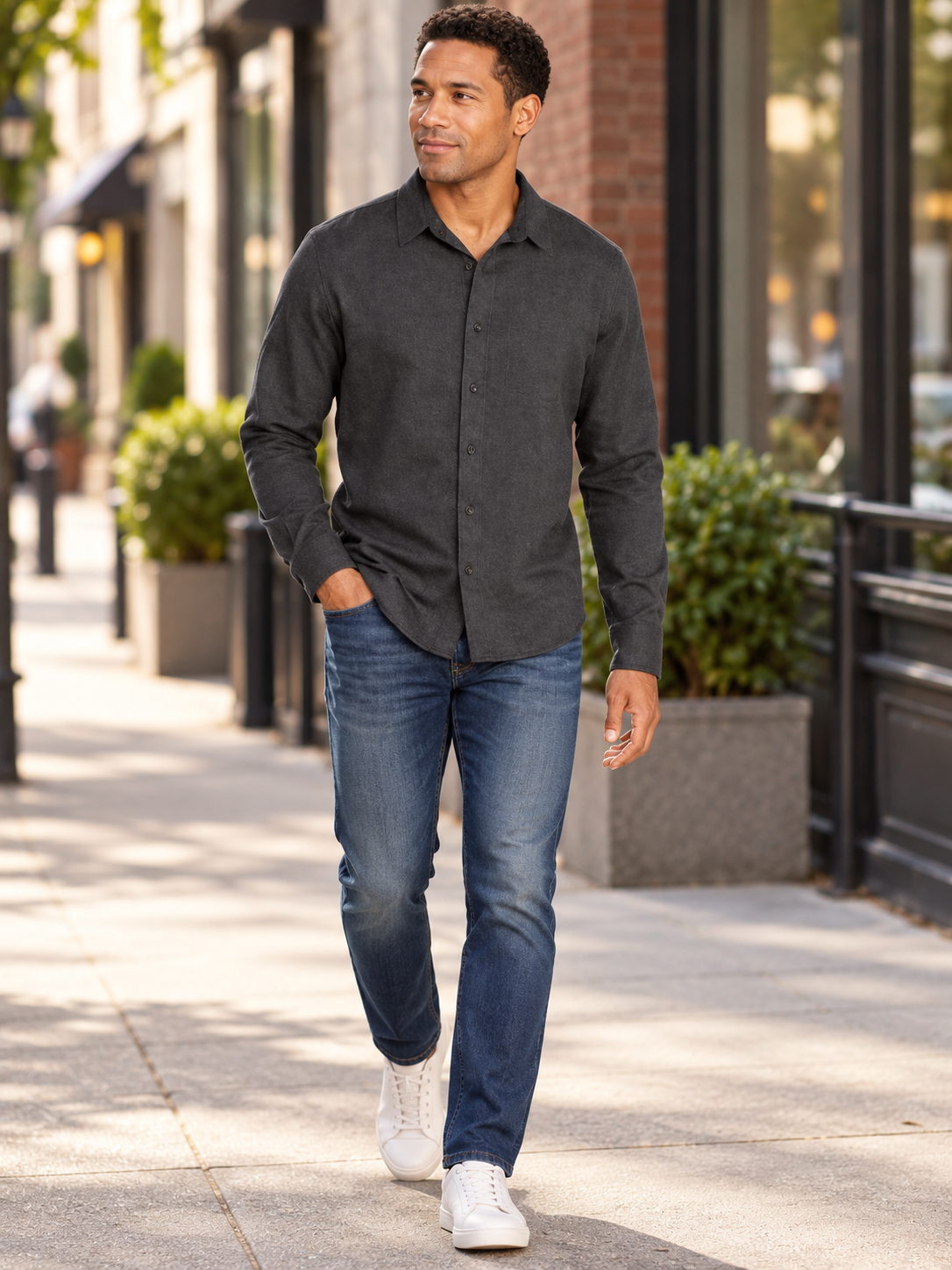 American Rag Matt black shirt on a model