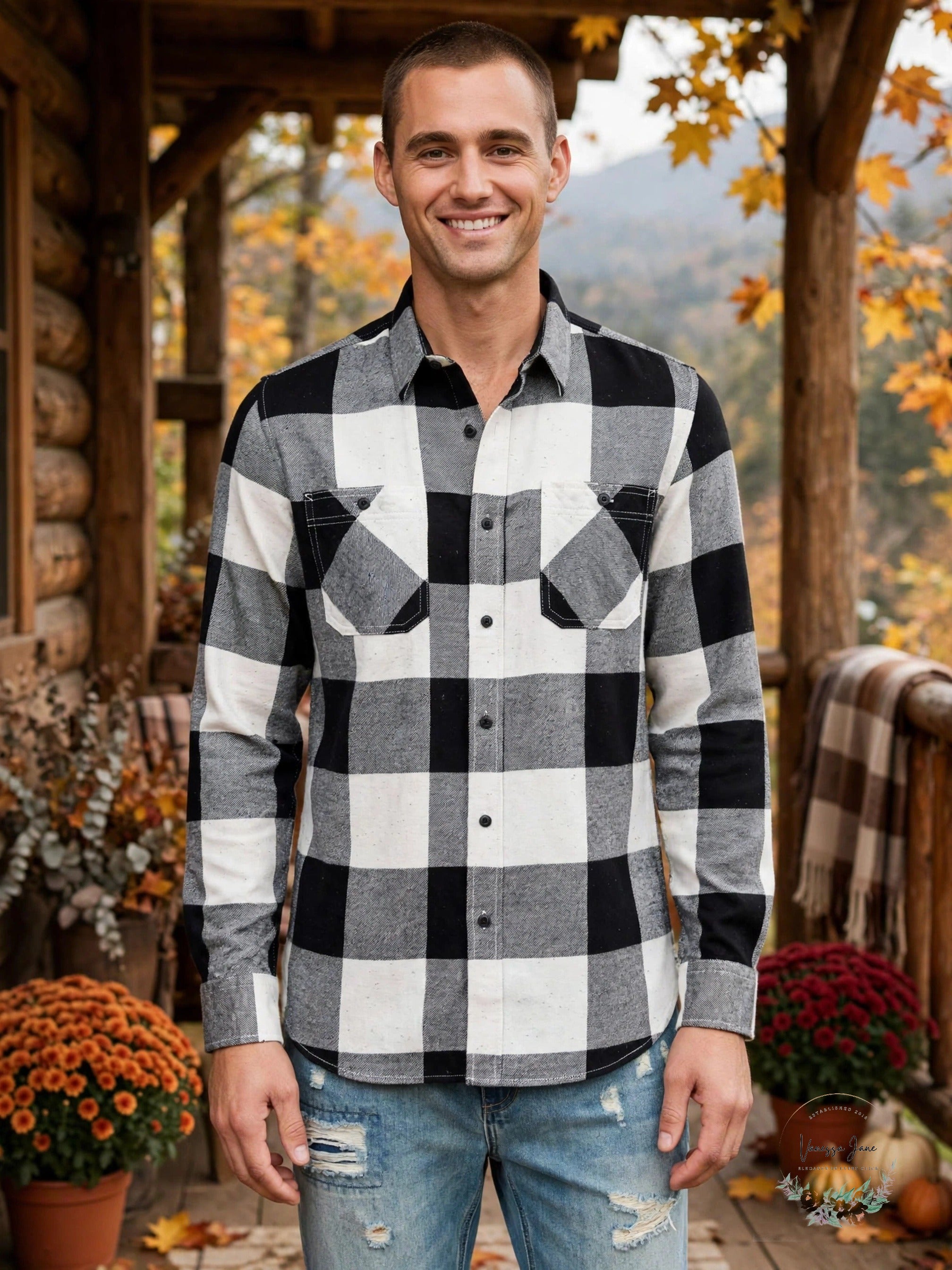 American Rag Adam nep check shirt black white lifestyle photo