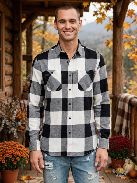 American Rag Adam nep check shirt black white lifestyle photo