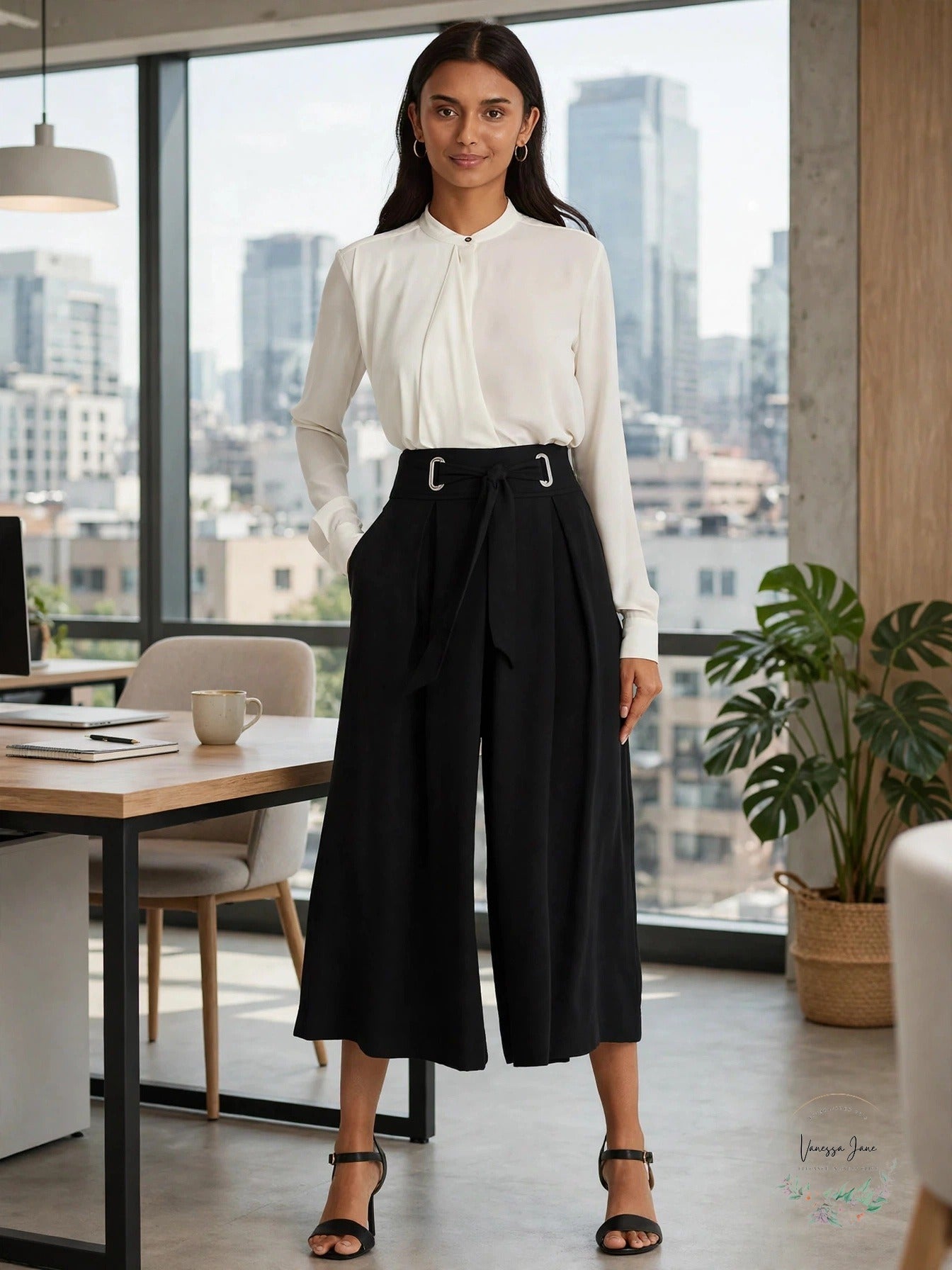 Ralph Lauren Womens Plus Black Pleated Georgette Culotte Pants, Size 18
