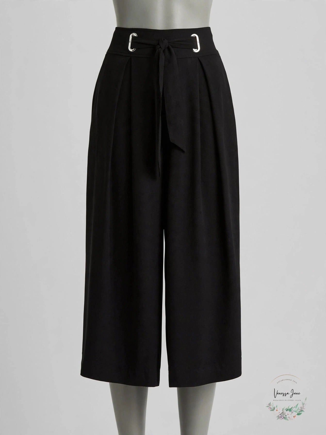 Ralph Lauren Womens Plus Black Pleated Georgette Culotte Pants, Size 18