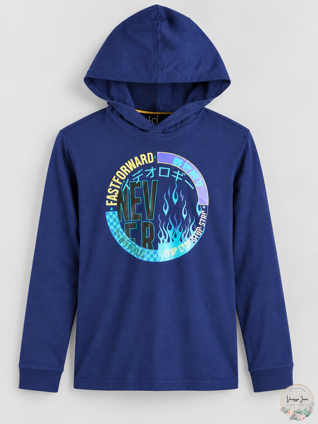 Ideology Boys' Graphic Long-Sleeve Hooded T-Shirt L XL Teal Blue Black
