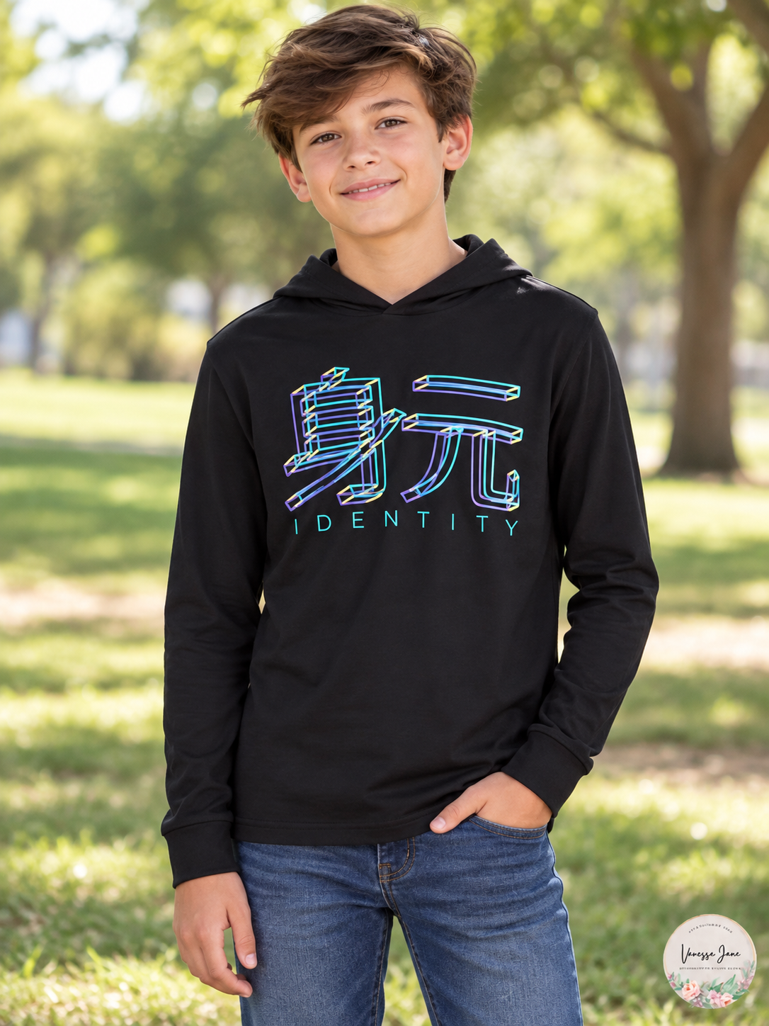 Ideology Boys' Graphic Long-Sleeve Hooded T-Shirt L XL Teal Blue Black