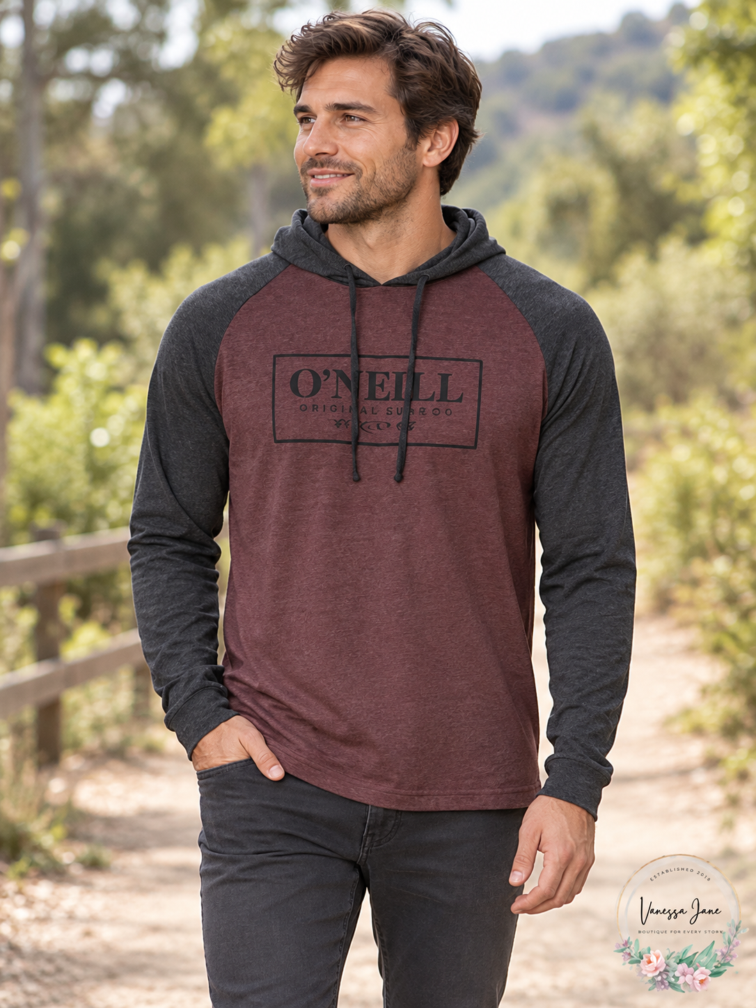 O'Neill Men's League Hooded Pullover Large Wine & Charcoal
