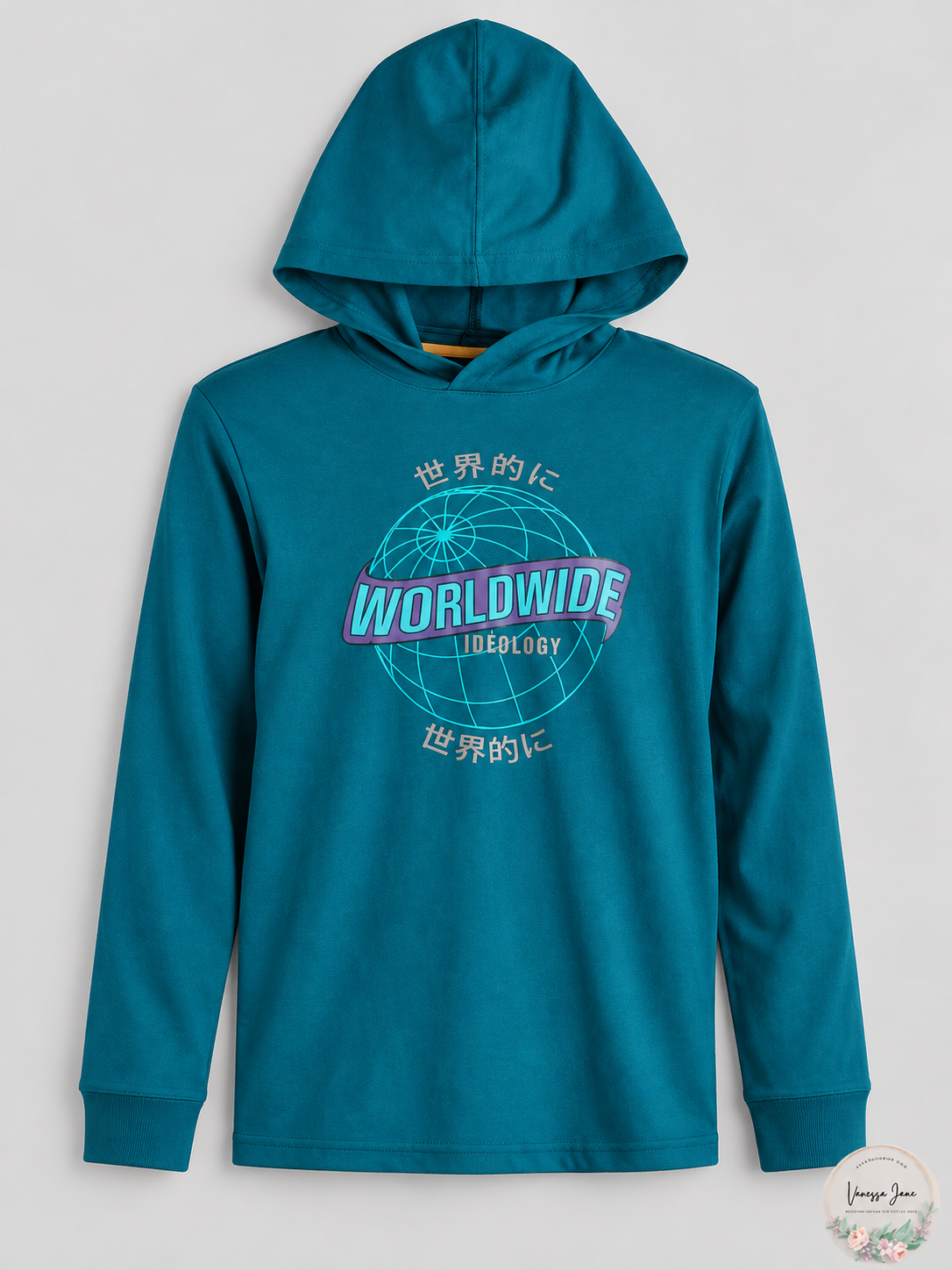 Ideology Boys' Graphic Long-Sleeve Hooded T-Shirt L XL Teal Blue Black