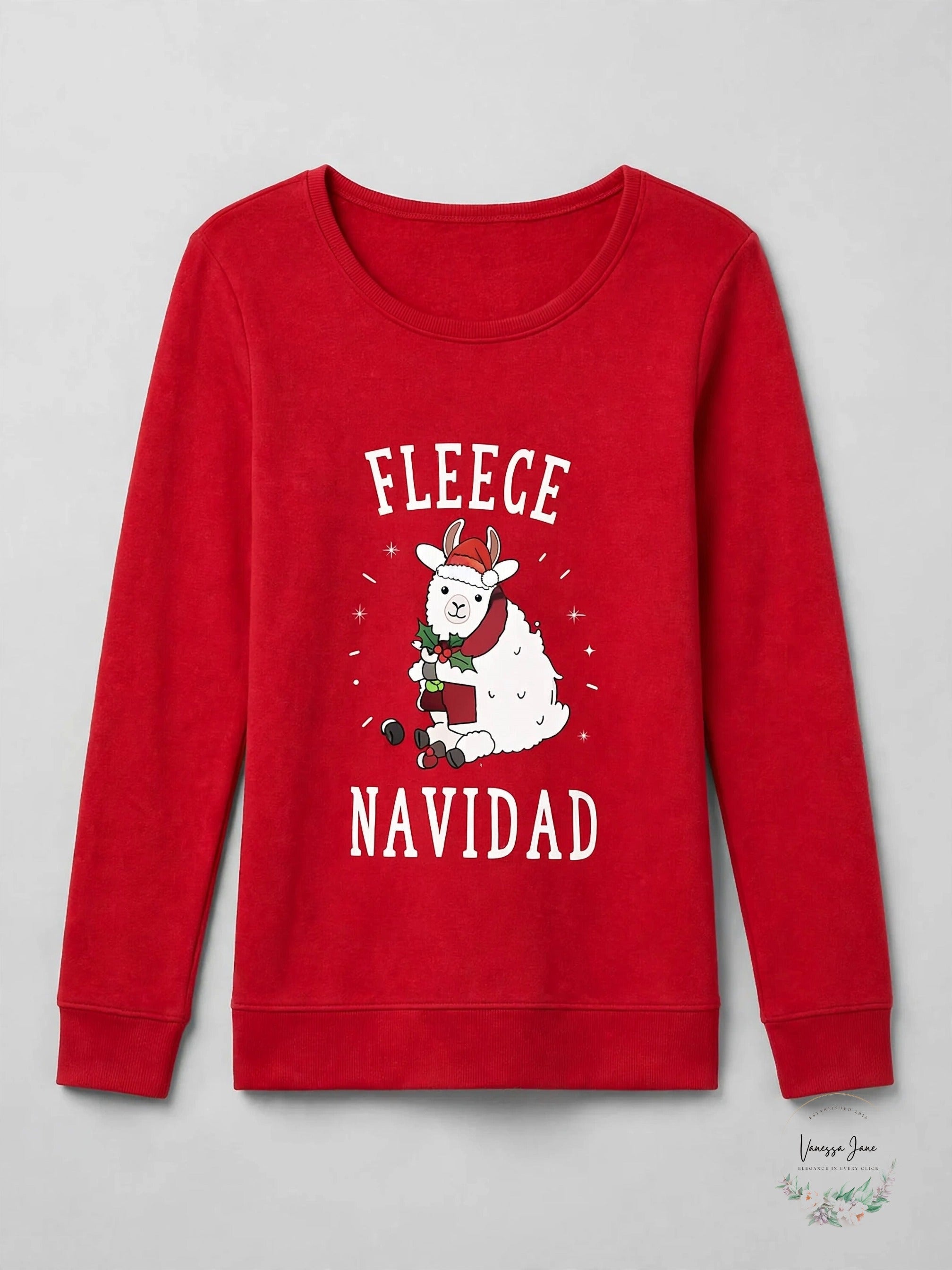 Womens red Fleece Navidad pajama top stock photo
