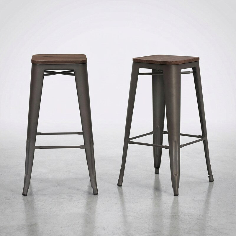 StyleWell Finwick Gunmetal Gray Backless Bar Stool With Wood Seat Set of 2