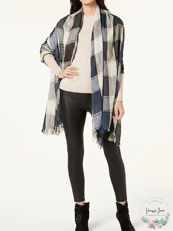 Steve Madden Check Made Plaid Travel Scarf and Wrap, OS/Navy