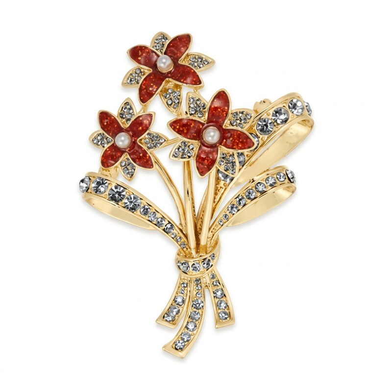 Charter Club Gold-Tone Crystal and Imitation Pearl Flower Bouquet Pin