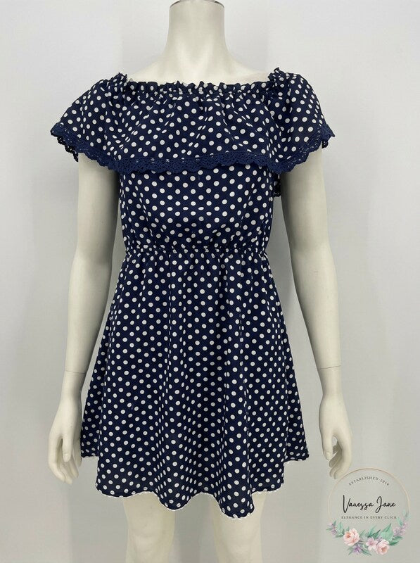 EM Short Polka Dot Print  Dress, Size Medium