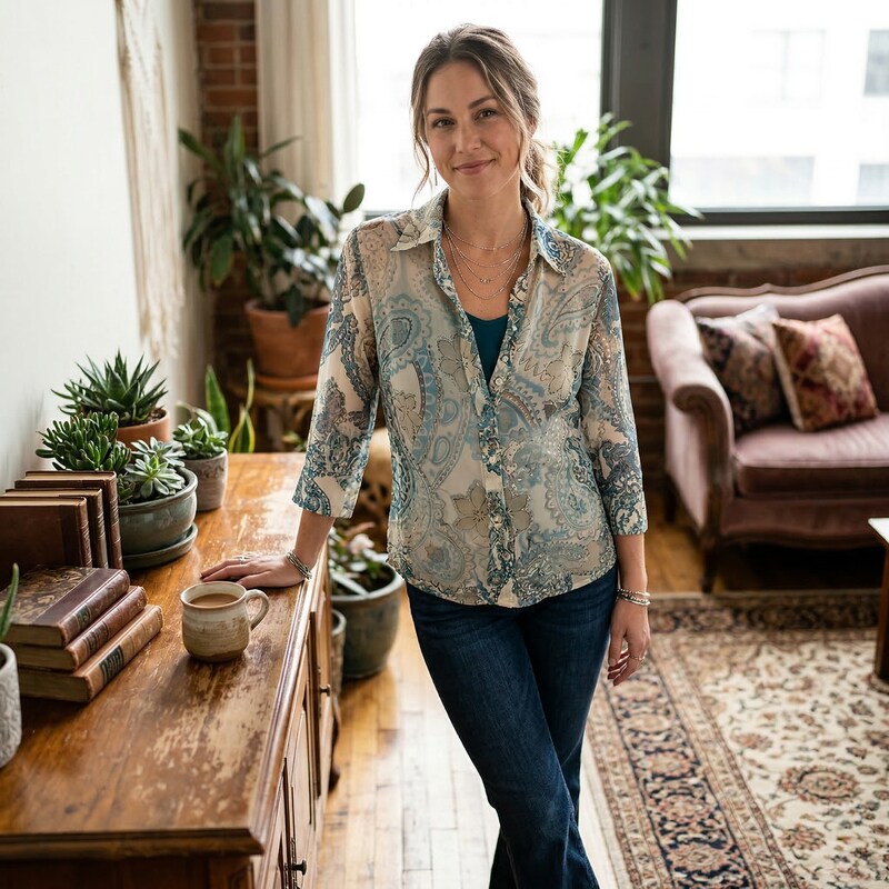 Mirasol Women's Vintage  Blouse, Size Small/Blue