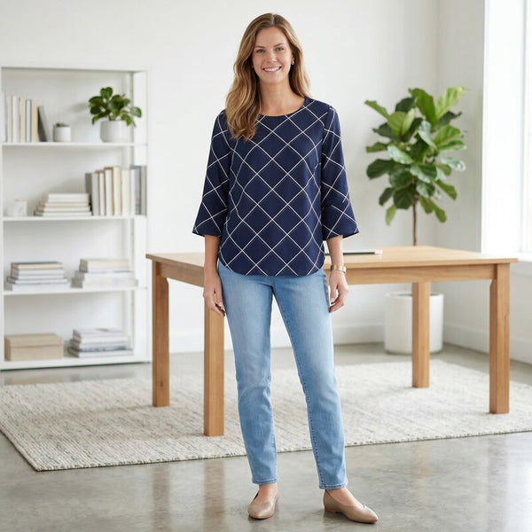 Charter Club Printed 3/4-Sleeve Blouse ,Size Large