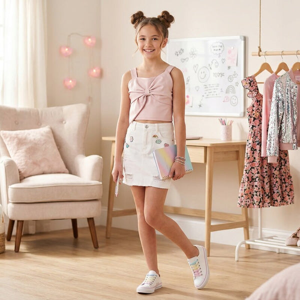 Sequin Hearts Big Girls Bow Top, Size 12/Pink