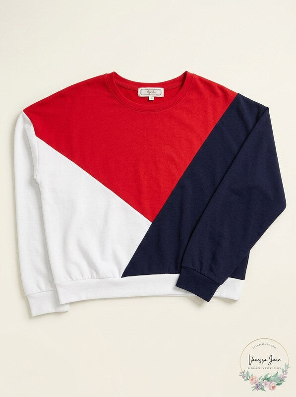 Hippie Rose Angular Color Block Sweatshirt, Size Medium