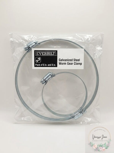 Everbilt Pack of 6 in, and 8 in. Galvanized Steel Worm Gear Clamp