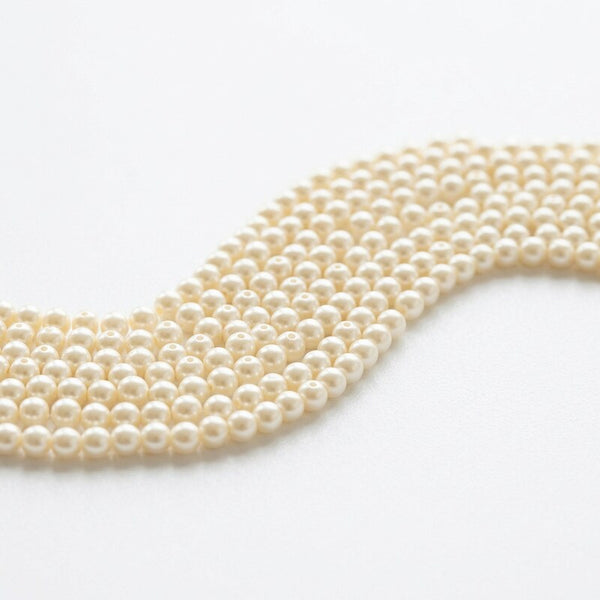 Weebee 200Pcs Glass Pearl Beads Loose Spacer Round Czech, Cream /4mm