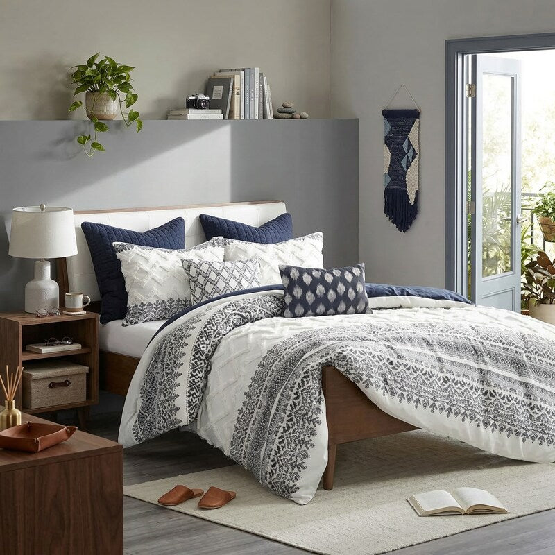 Ink Ivy Mila Cotton Printed Comforter Set With Chenille Full/Queen