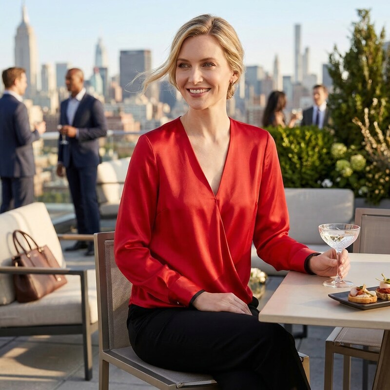 Dkny Hammered Satin Twist-Front Blouse, Size Medium