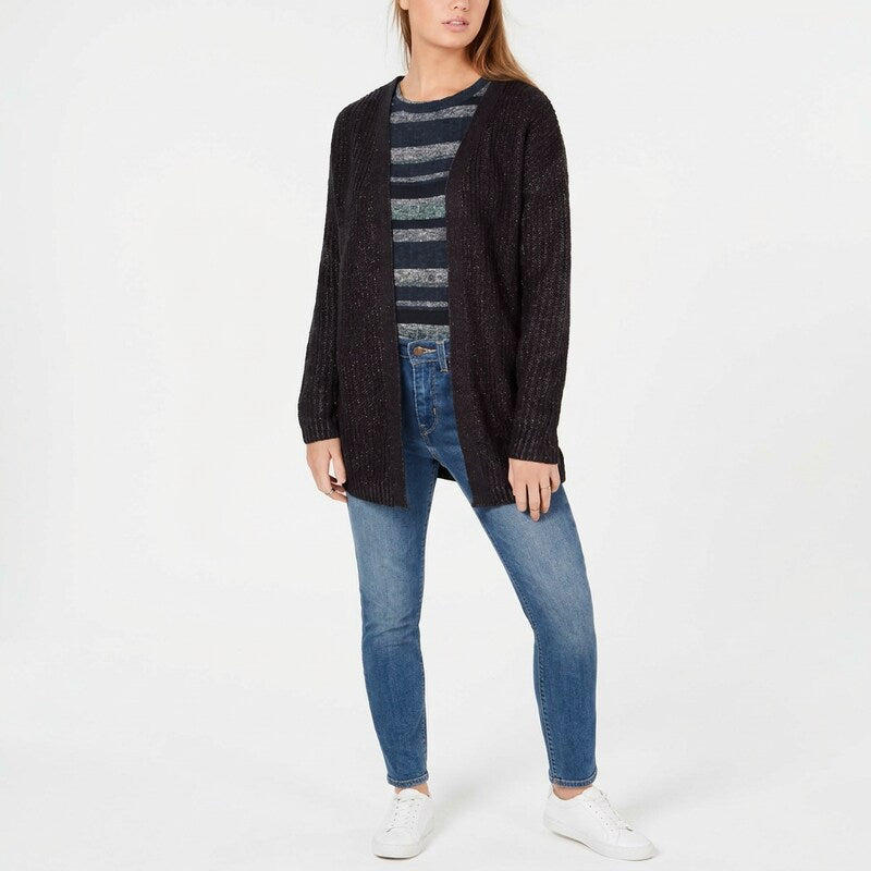 Planet Gold Juniors Chunky Lace-Up Cardigan Color Black Beauty Plaited Sz Large