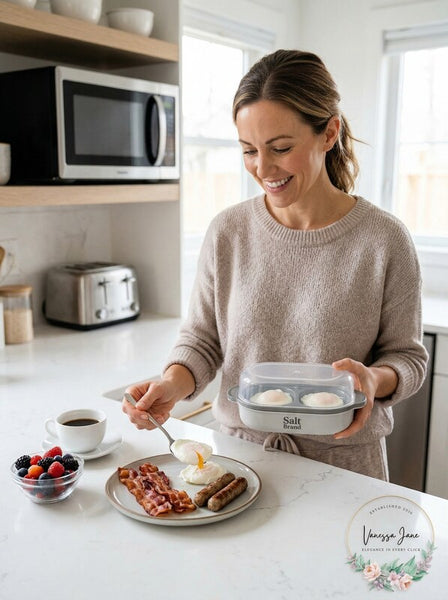 Salt Brand Microwave Egg Poacher for 1 or 2 Eggs w/ Lid for Breakfast Meats