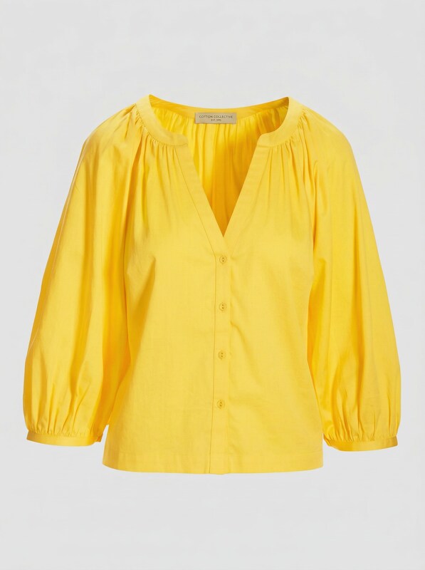 Boston Proper Women Brooke Notch Neck Poplin Shirt Haberno Yellow Medium