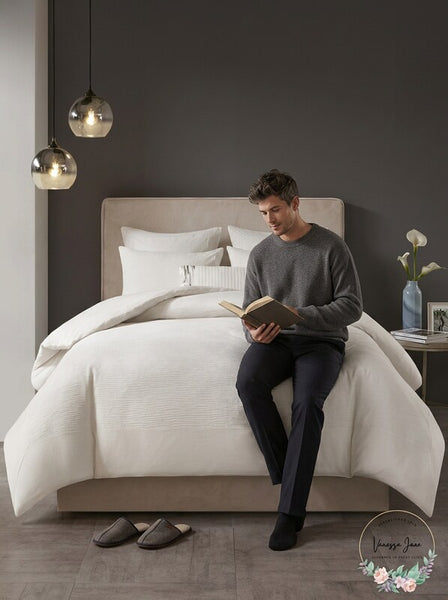 N Natori Hanae Cotton Blend Yarn Dyed Duvet Cover Set king
