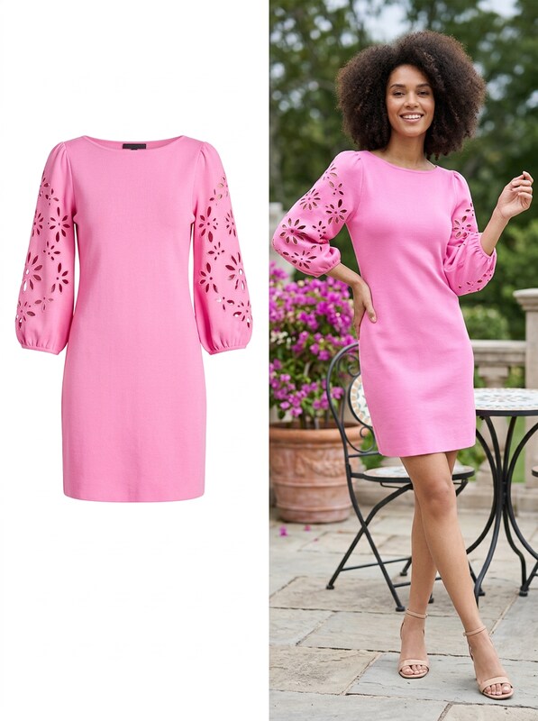 Vince Camuto Womens Signature Stretch Crepe Embroidered-Sleeve Shift Dress, Size