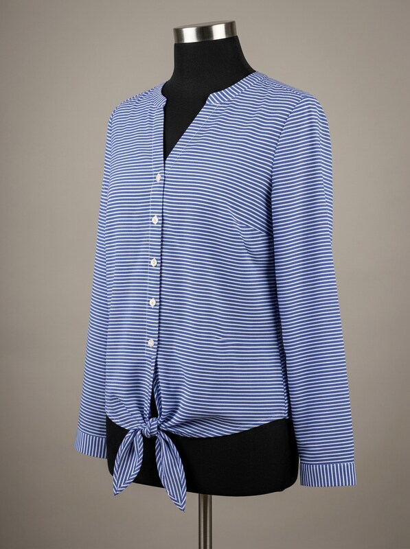 Talbots Tie Front Blouse Striped Blue Womens Top,Medium