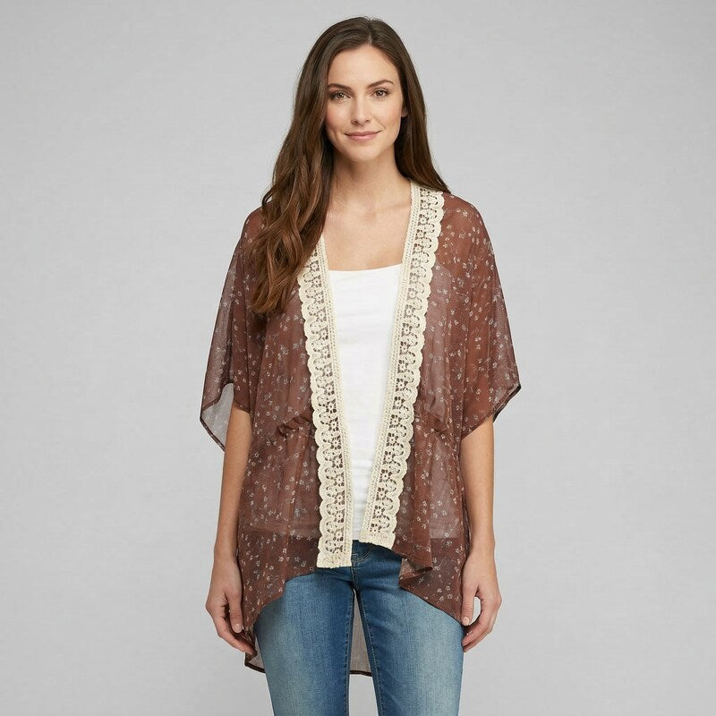 Jolt Crochet Trim Kimono, Size Small