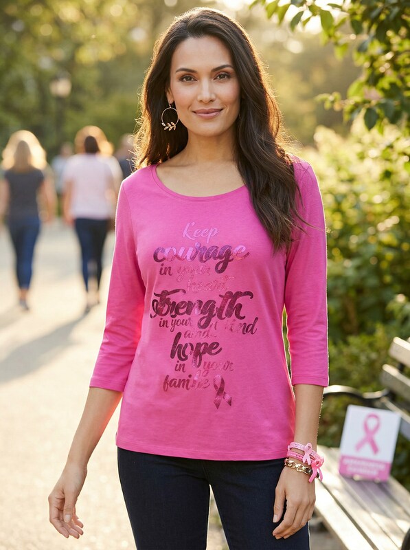 Thalia Sodi Foil-Print Breast Cancer Awareness Top,Size Large