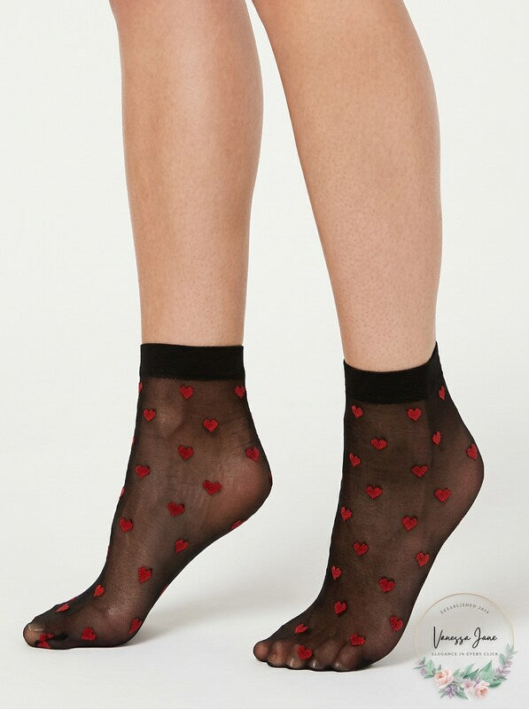 INC International Concepts 1 Pair Sheer Heart Anklet Socks,One Size