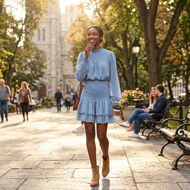 Aqua Clip Dot Smocked Waist Dress, Size Small