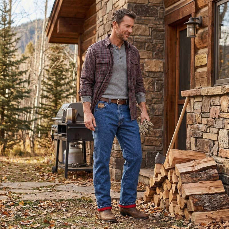 Wrangler Rugged Wear Mens Woodland Thermal Jean, Stonewashed Denim, 38x30