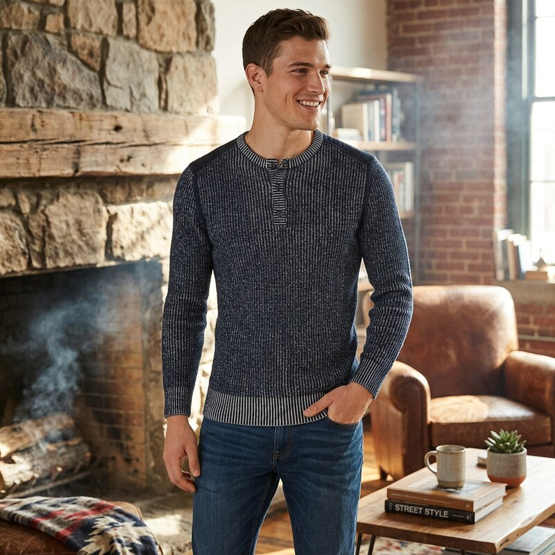 American Rag Mens Vintage Henley, Size Small/Navy
