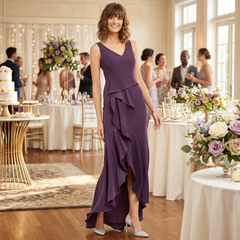 Adrianna Papell Womens Ruffled Solid Sleeveless V Neck Dress, Size 4