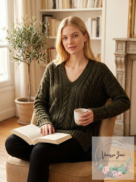 Love By Design Juniors Oversize Cable Pullover Sweater, Olive, Size Medium