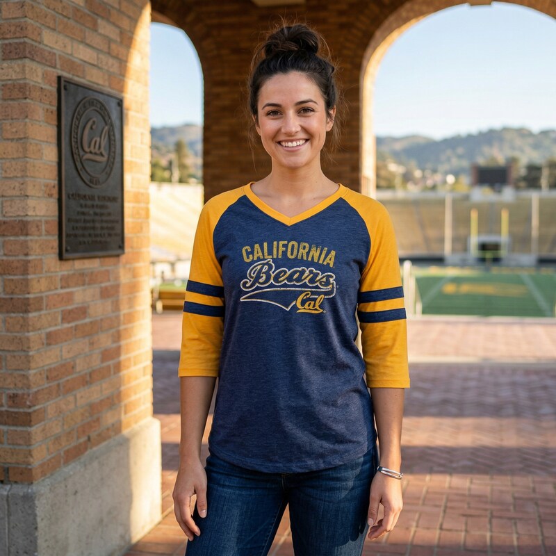 Champion NCAA California Golden Bears Girls Raglan Sleeve V-Neck, Size L/10/12