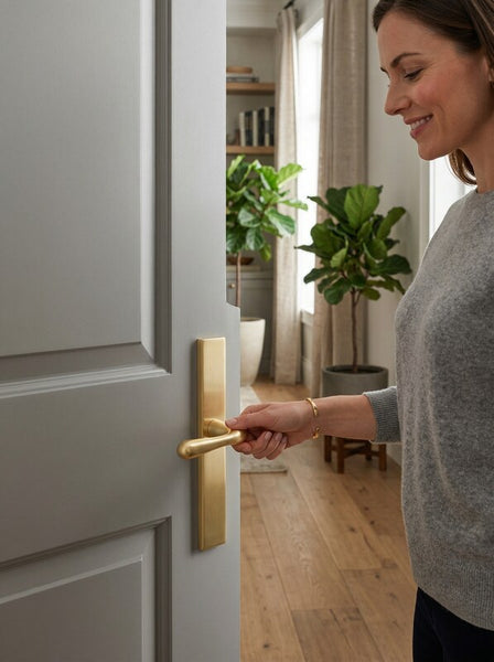 Emtek Assa Abloy Unkeyed, Fixed Passage Handle in Satin Brass