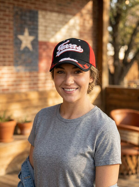 Texas Red & Black 3D Embroidered Baseball Cap, Hat