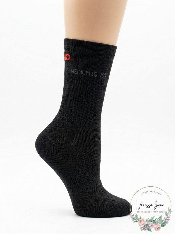 MD USA Crab Yarn Summer Diabetic Crew Socks, Black, Medium size 5-10