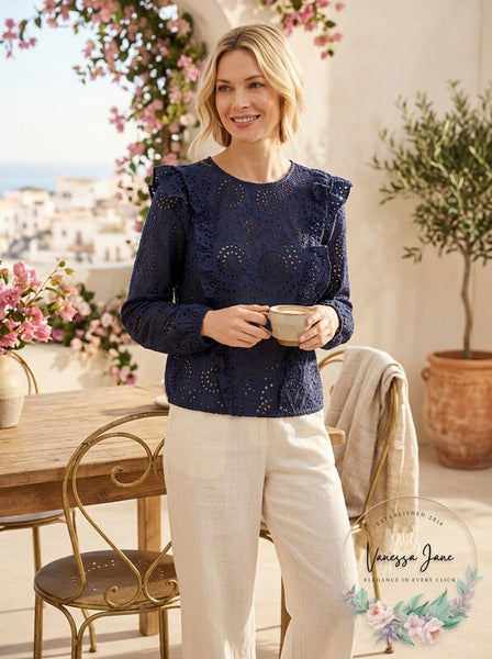 INC Ruffled Eyelet Top, Size XL