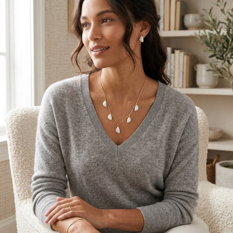Lucky Brand Gold-Tone White Agate Adjustable Necklace