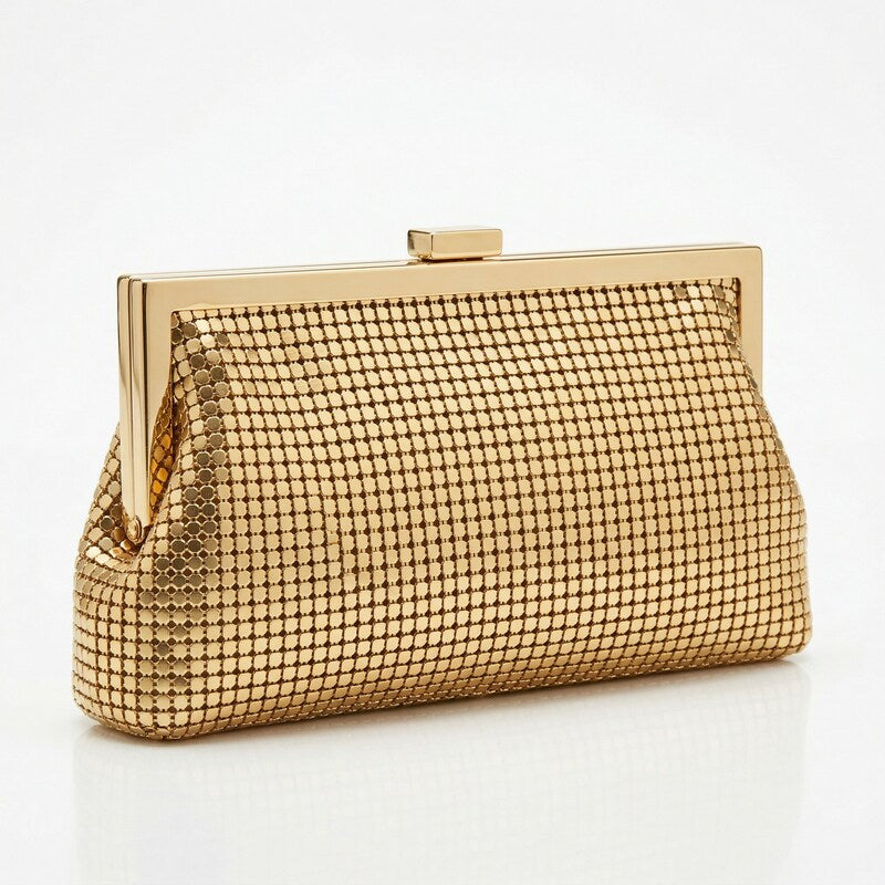 INC International Concepts I.N.C. Khyler Mesh Frame Clutch Gold
