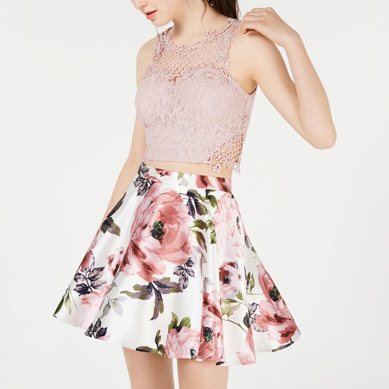 City Studio Women’s Juniors Floral Lace Crop Top Dress Set, Size 11