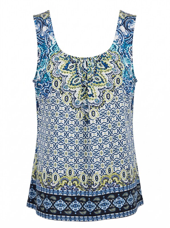 Chicos Travelers Womens Slinky Sleeveless Blouse Mandala Print, Size 1