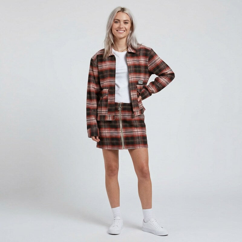 Volcom Juniors Frochickie Plaid Zip-Front Jacket, Size Large